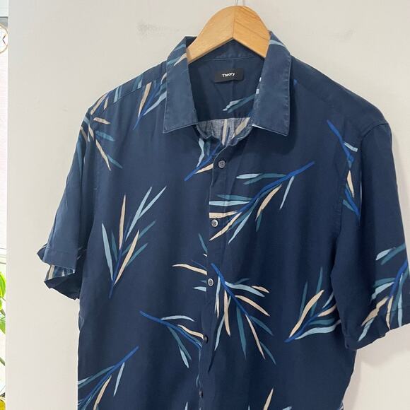 Theory Men's Blue Irving Stem Print Button Up Top Size XL - Picture 2 of 5